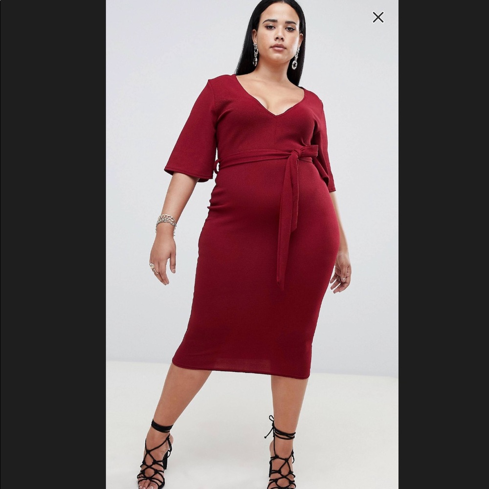 Kimono Sleeve Plunge Midi Dress